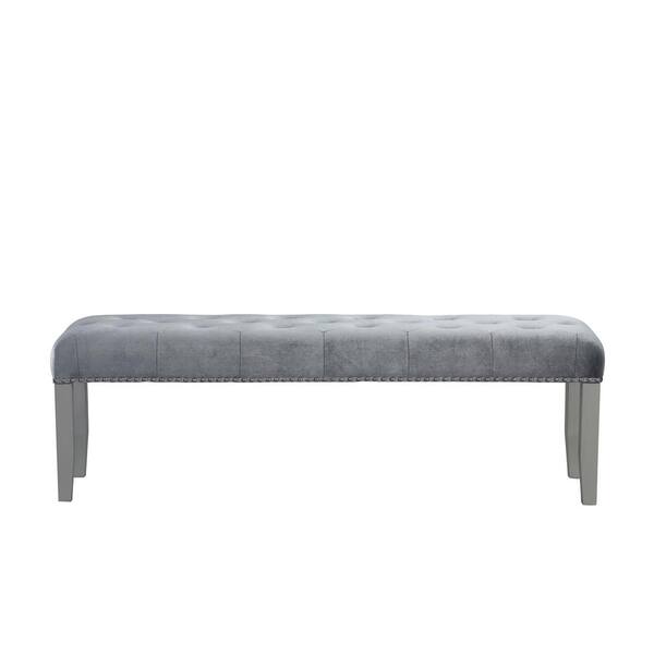 AndMakers Geneva Silver Champagne Bedroom Bench with Chrome Nailheads and Jewel Tufted Seat (20 in. H x 62 in. W x 15 in. D)