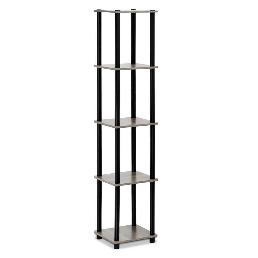 Black and Oak 5-Tier Corner Wood Shelf Unit