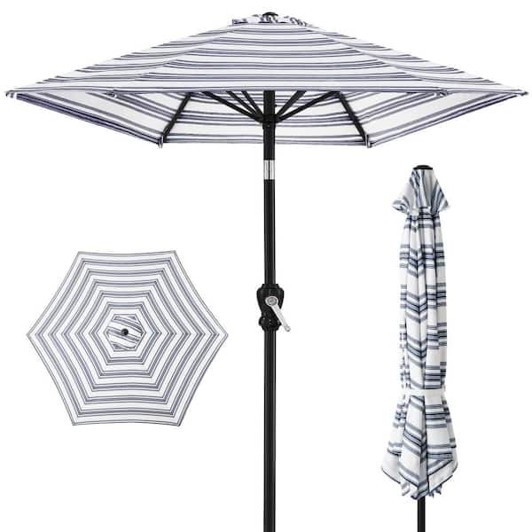 Best Choice Products 10 ft. Steel Market Tilt and Crank Patio Umbrella in Navy Blue Stripe