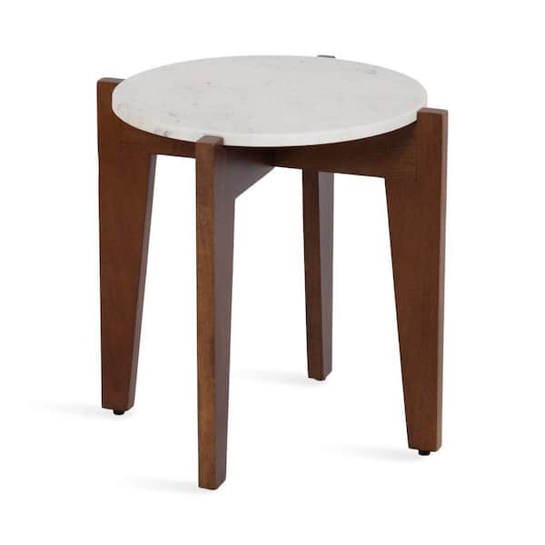 Kate and Laurel Icelyn 18.75 in. Walnut Brown Round Marble End Table