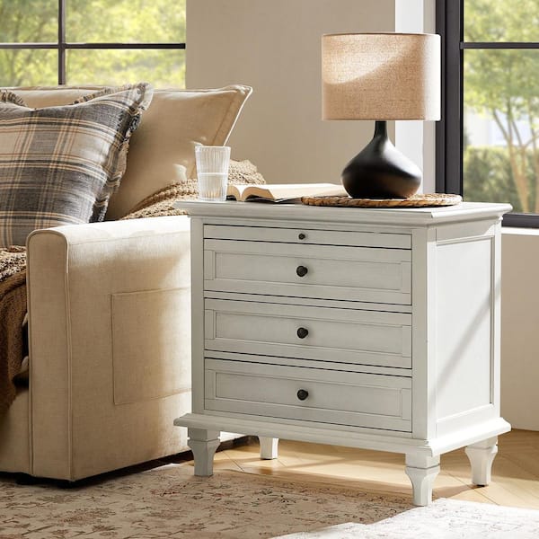 JAYDEN CREATION Julia White 27 in. H Traditional 3-Drawer Solid Wood Legs Nightstand with Charging Station