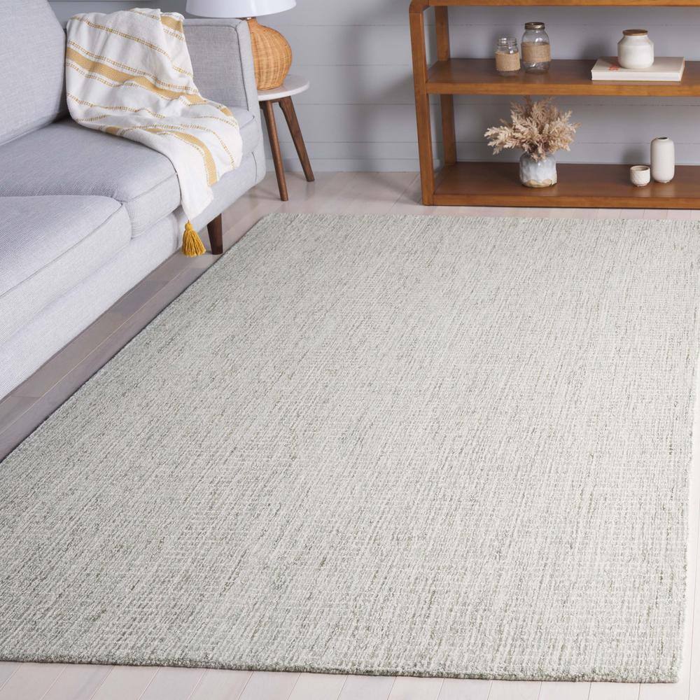 Ivory Abstract Handmade Wool Rectangular Area Rug, 5' x 8'