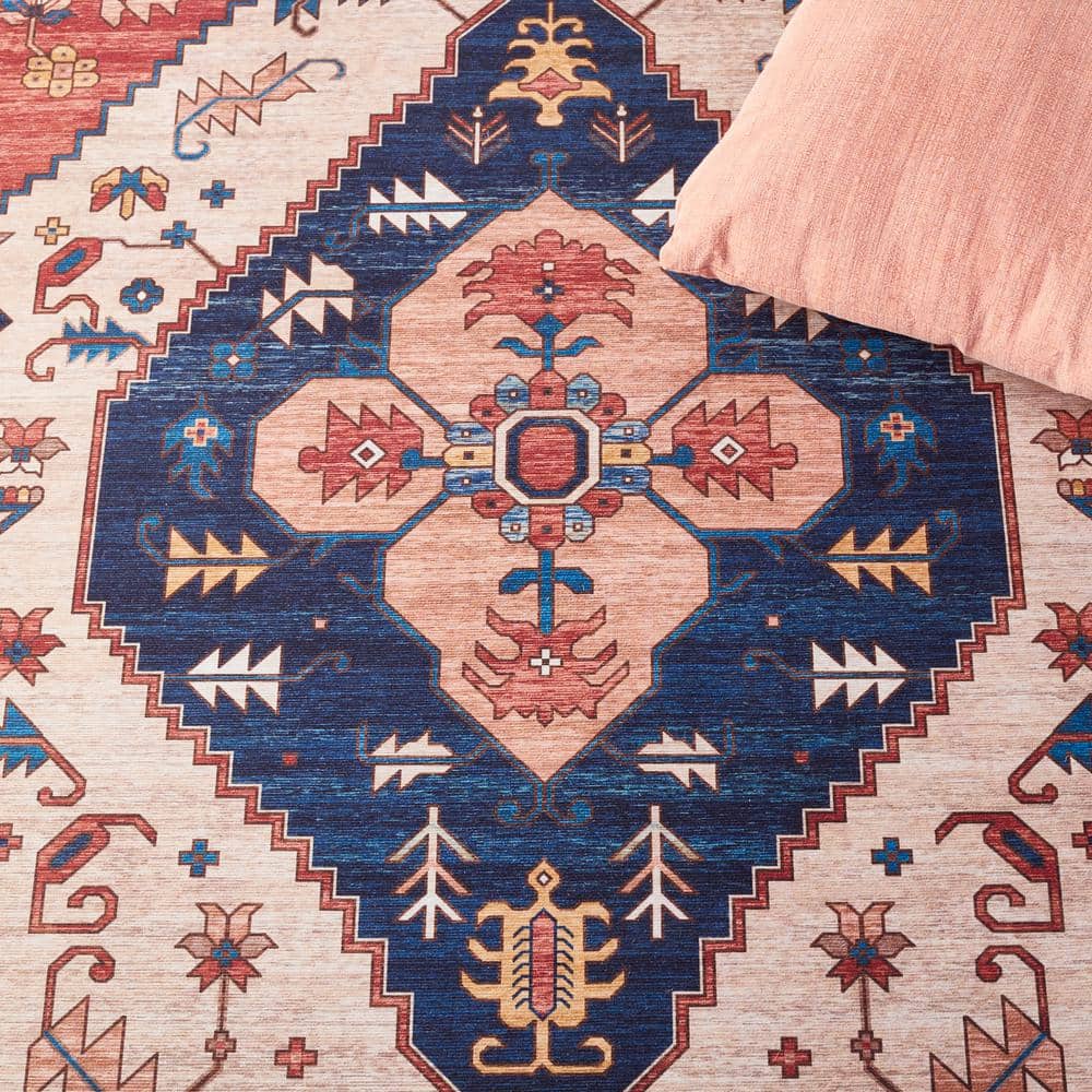 Tucson 5' x 8' Blue and Rust Machine Washable Area Rug