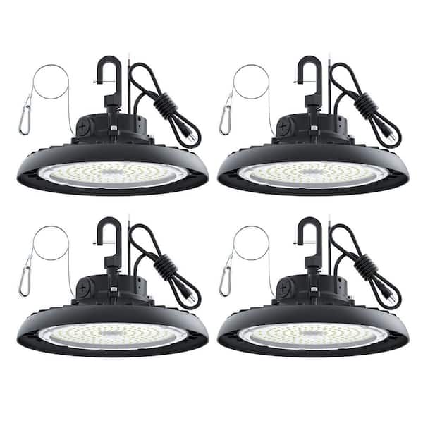 4-Pack 240-W 43200LM LED UFO High Bay Lights 6000K Brightness 9.8 in Dia. Black Lighting Fixture with 5 ft. Cable Plug