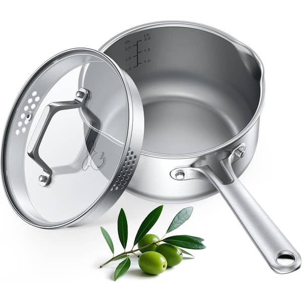 2.5 qt. Stainless Steel Hybrid Nonstick Sauce Pan in Silver with Lid, Induction and Oven Safe, Dishwasher