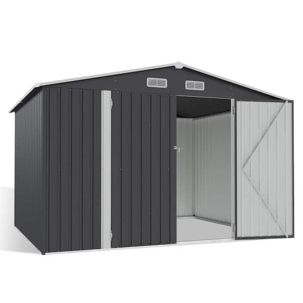 Black 9.6 ft. W x 7.8 ft. D Storage Metal Shed with Lockable Doors, Vents, Galvanized Steel Frame for Patio (67 sq. ft.)