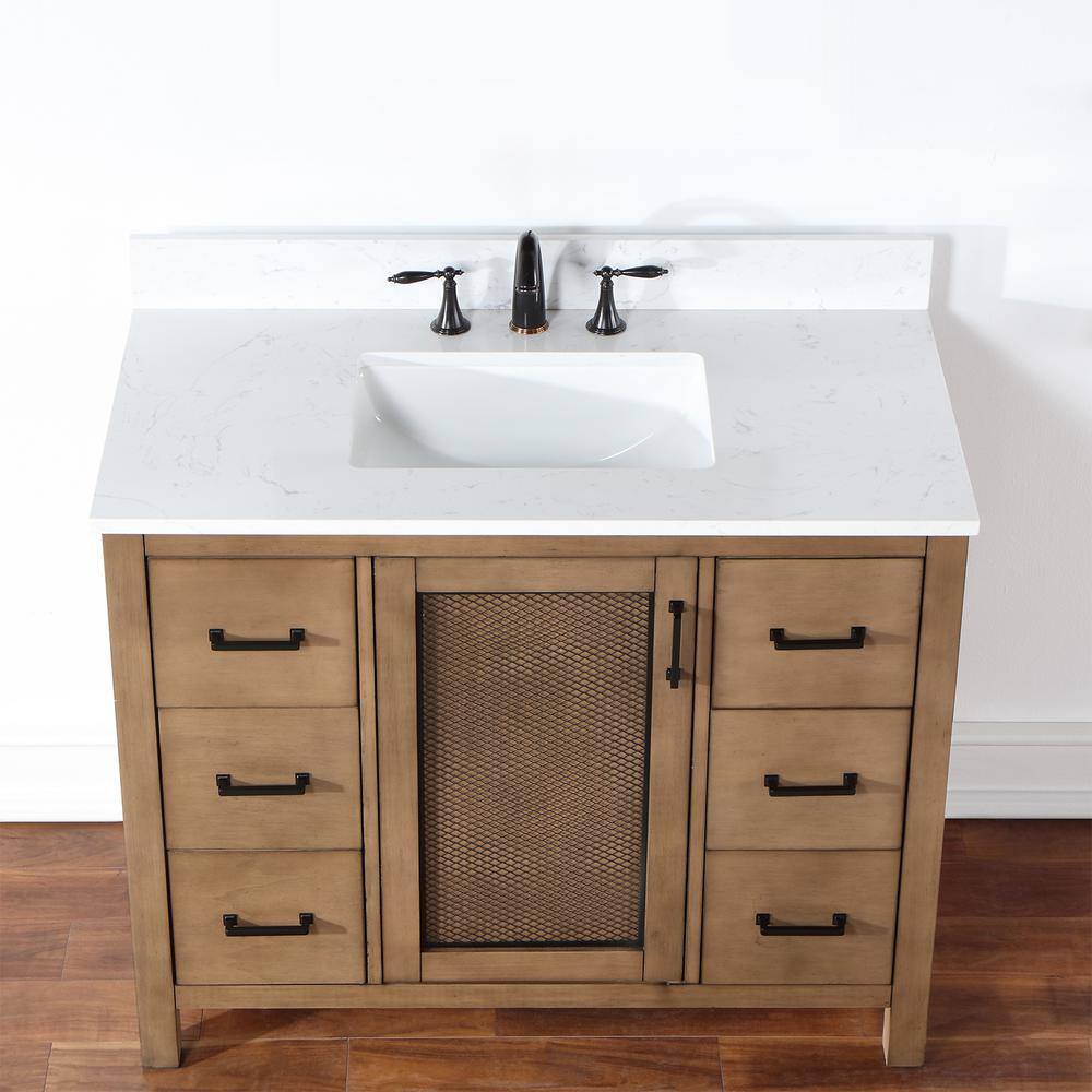 Hadiya 42" Brown Pine Vanity with White Stone Top