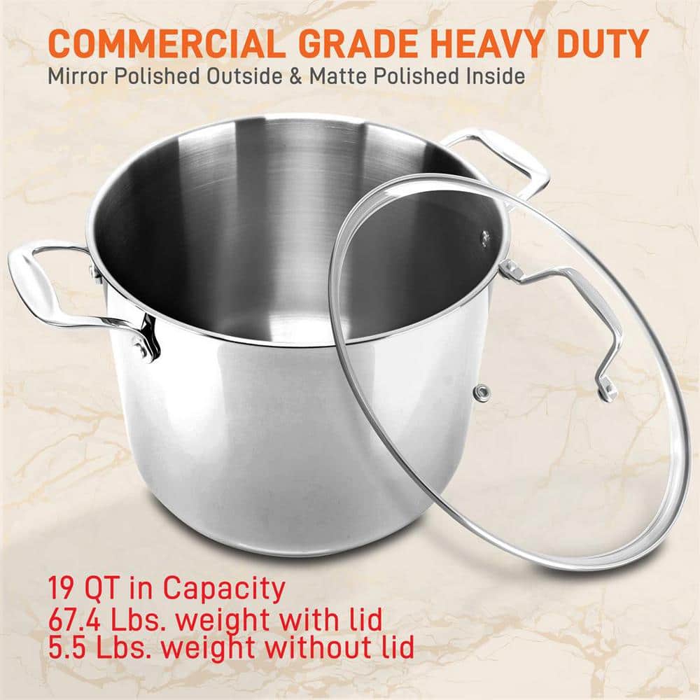 NutriChef 19-Quart Stainless Steel Stock Pot with Lid