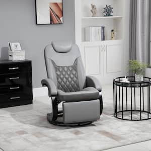 PU Recliner Reading Armchair with Footrest, Headrest and Round Steel/Wood Base for Living Room or Office, Grey
