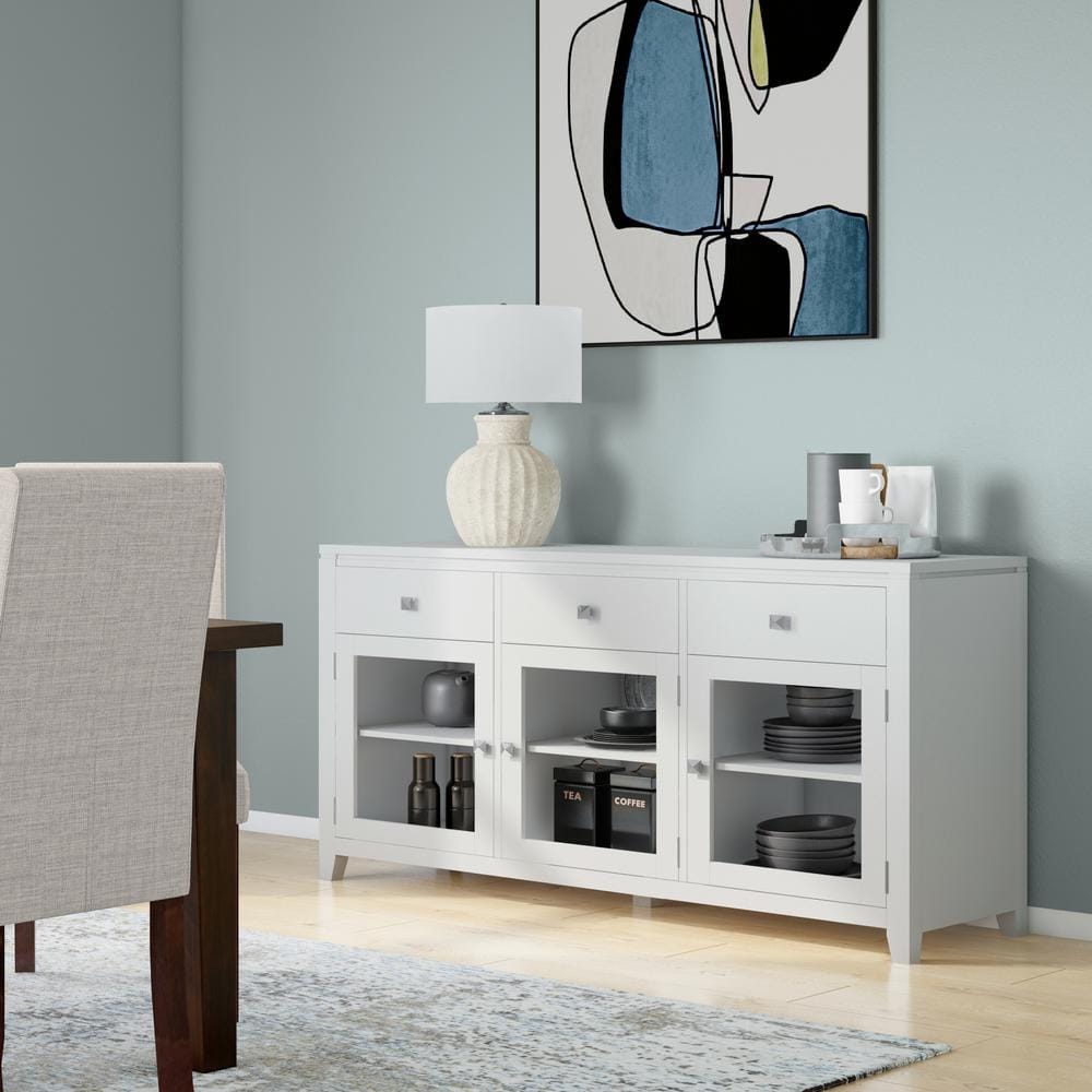 Cosmopolitan White Solid Wood 54" Contemporary Sideboard Buffet