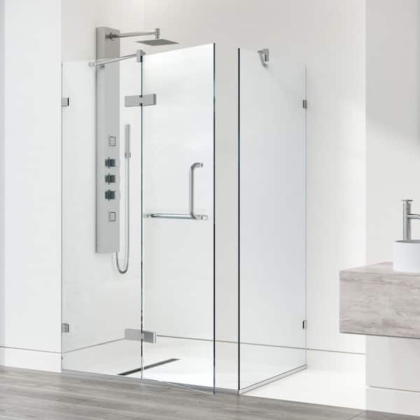 Monteray 30 in. L x 46 in. W x 73 in. H Frameless Pivot Rectangle Shower Enclosure in Brushed Nickel with Clear Glass