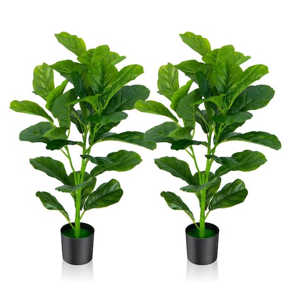 ANGELES HOME 2- Pack 35.5 in. Green Indoor Outdoor Decorative Artificial Fig Tree in Pot, Faux Fake Tree Plant