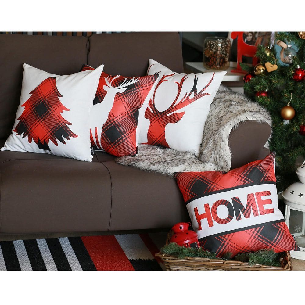 Christmas Red and White Plaid Decorative Throw Pillow Set