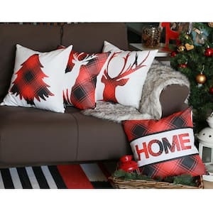 Decorative Christmas Themed Throw Pillow Cover Square 18 in. x 18 in. White and Red for Couch, Bedding (Set of 4)