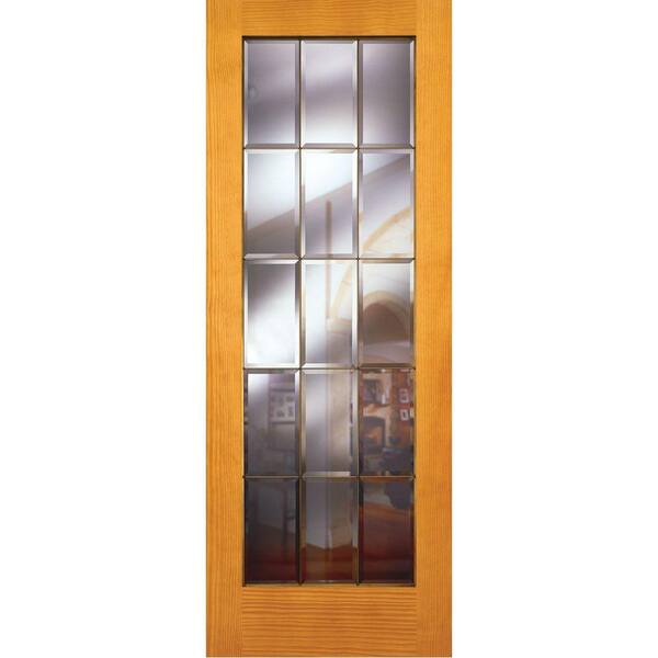 Feather River Doors 30 in. x 80 in. 15 Lite Unfinished Pine Clear Bevel Brass Woodgrain Interior Door Slab