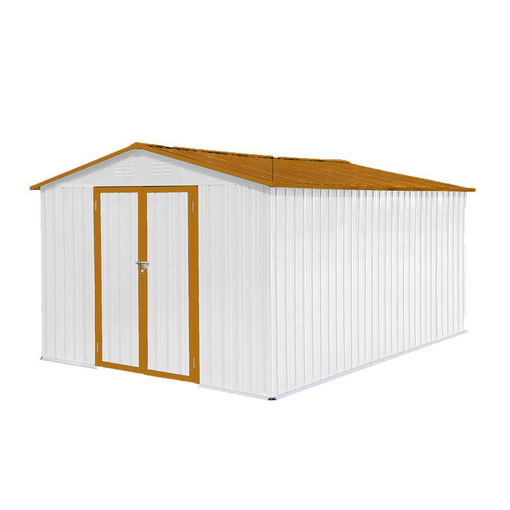 Outdoor 10 ft. W x 12 ft. D Storage Garden Metal Shed Apex Peak Yellow Roof with Vent, Aluminum Frame(120 sq. ft.),White price history on PriceWatchPro