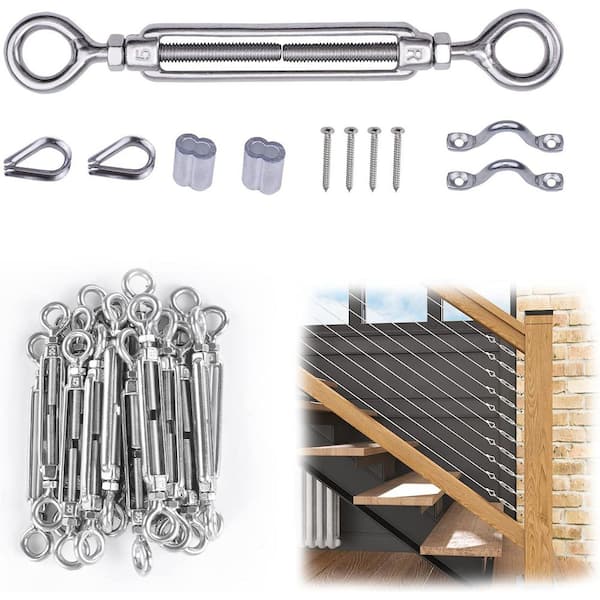 7 in. H x 0.13 in. W Silver Metal Stair Railing Kit, 20 Pairs Adjustable Turnbuckle for Decks (20-Pair)