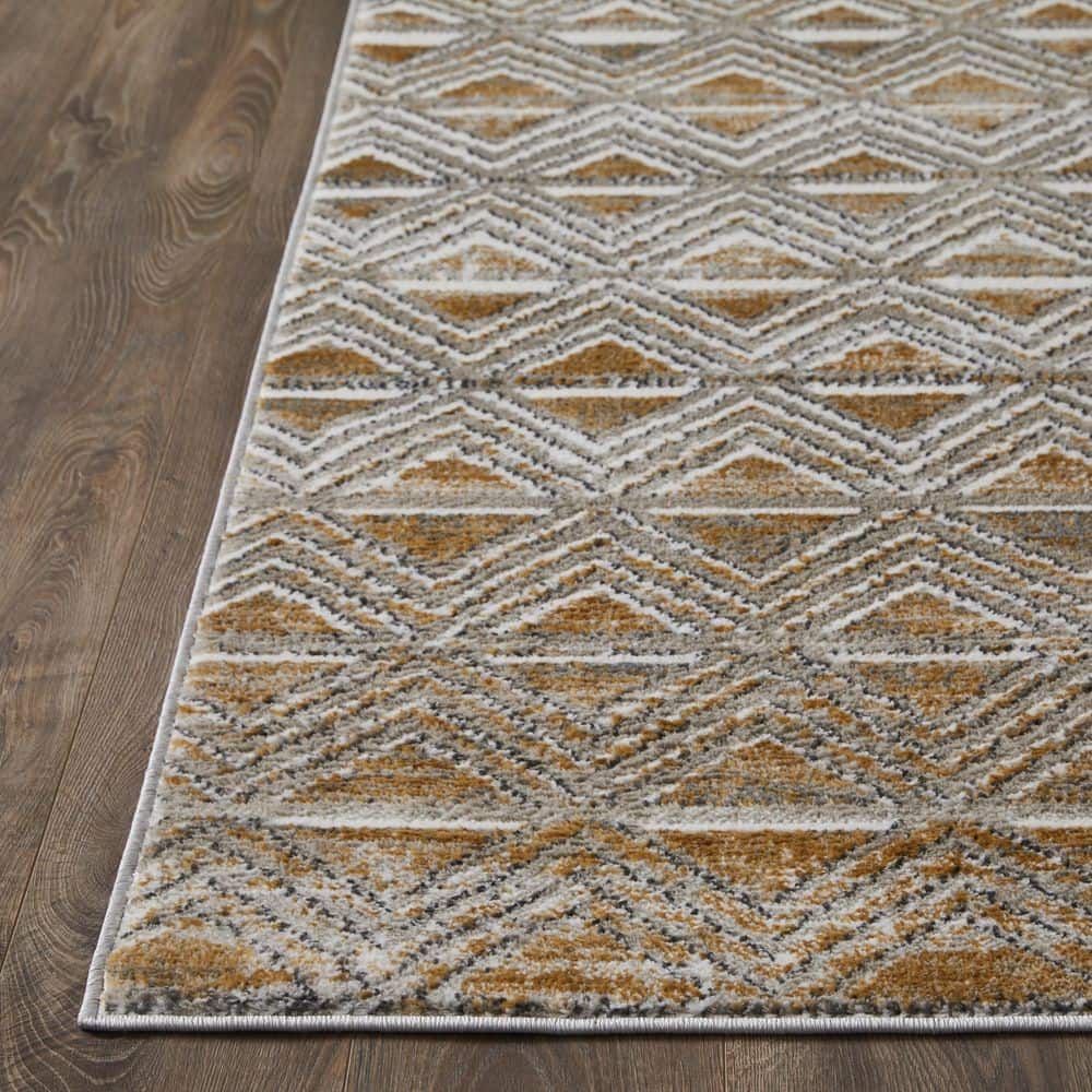 Beige and Yellow Geometric 2' x 3' Synthetic Area Rug