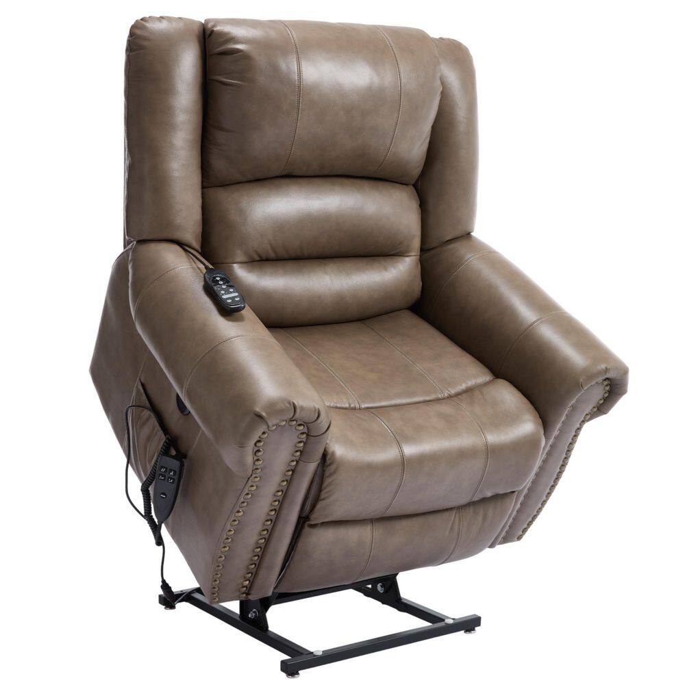Coffee Dual Motor Genuine Leather Power Lift Recliner Heat Massage, Heavy D