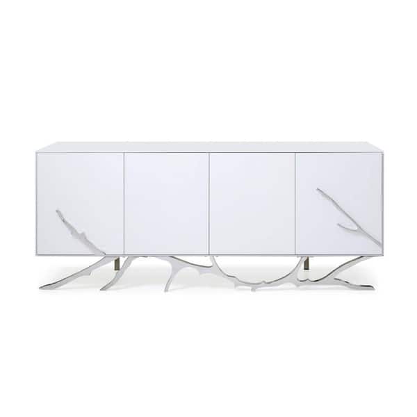 Benjara White Wood Top 21 in. Sideboard with 2-Drawers and 4-Doors