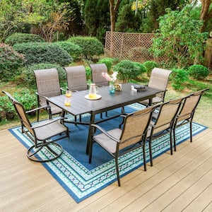 9-Piece Metal Patio Outdoor Dining Set Extendable Rectangle Table and Padded Textilene Chairs