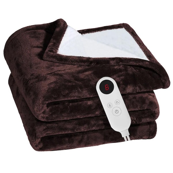 Ahfiwaso Electric Flannel Throw Blanket with 6-Heat Settings and 1-8 Hours Auto Off in Brown