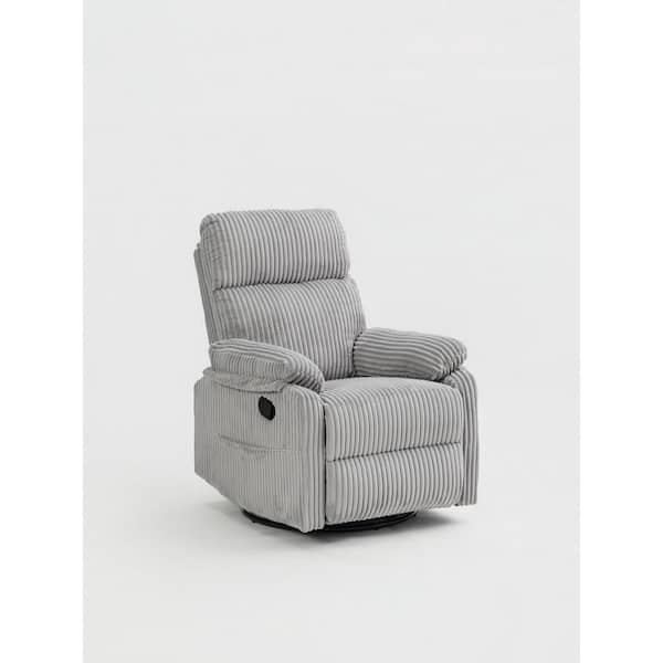 Light Gray Corduroy Upholstered Manual Swivel Rocking Recliner Chair with Side Pockets