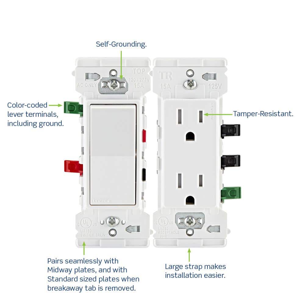 Leviton White Single Pole 15 Amp Rocker Switch
