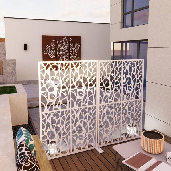 Unbranded 6 ft. H x 3.8 ft. W White Iron Bird Shape Metal Freestanding Decorative Privacy Screen for Deck Balcony Patio