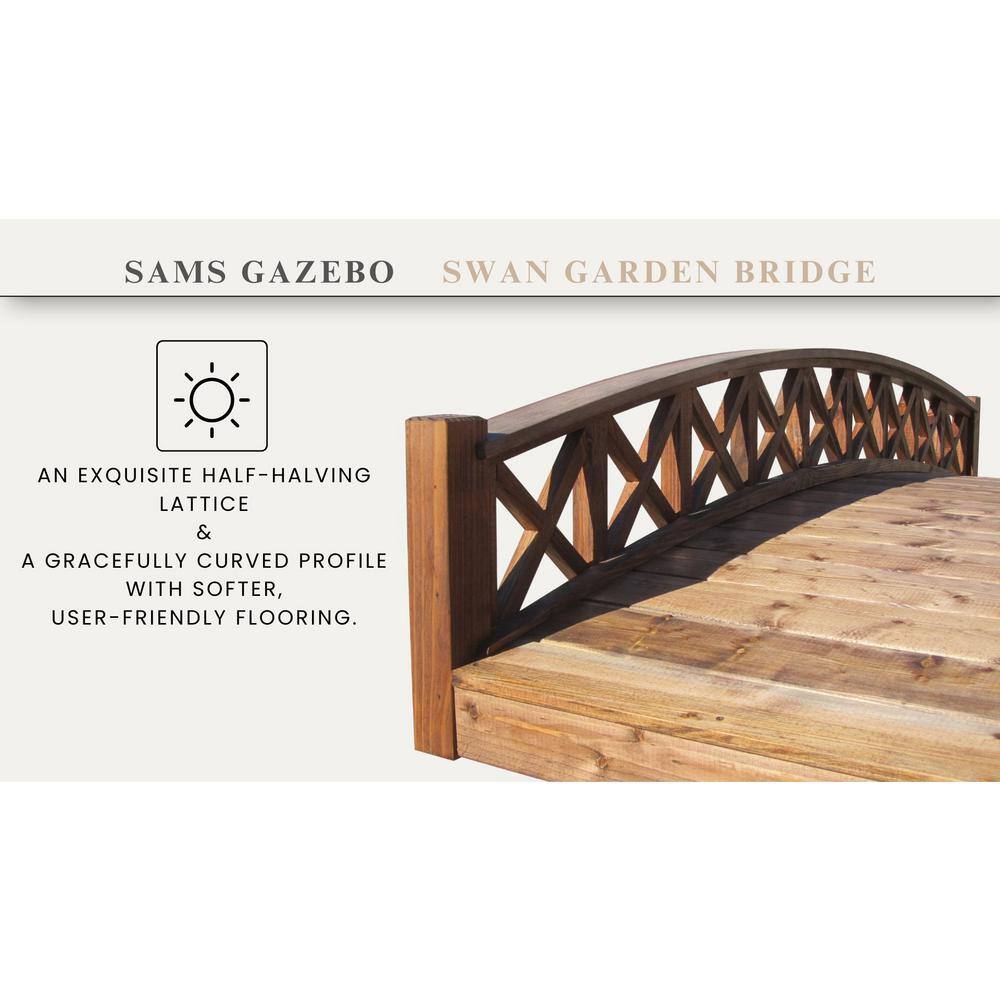 Gracefully Arched Wooden Garden Bridge with Lattice Railing
