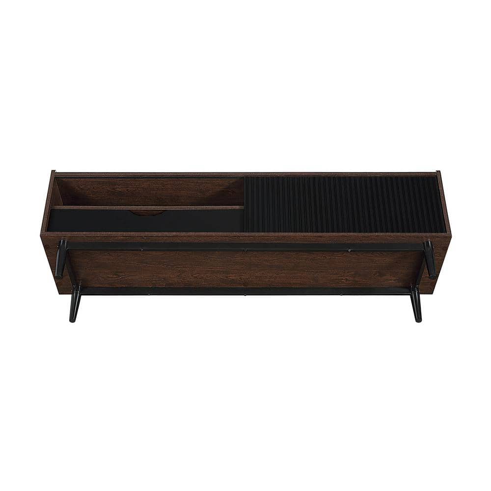 Duane Dark Brown and Black Ribbed TV Stand with Iron Legs
