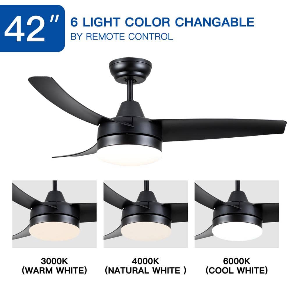 42-Inch Black ABS Blade Ceiling Fan with LED Light and Remote