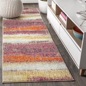 Contemporary POP Modern Abstract Vintage Cream/Pink 2 ft. 3 in. x 8 ft. Runner Rug