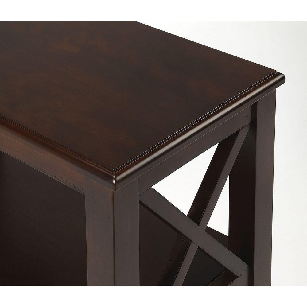 Petite Cherry Wood 2-Shelf Bookcase with X-Side Supports