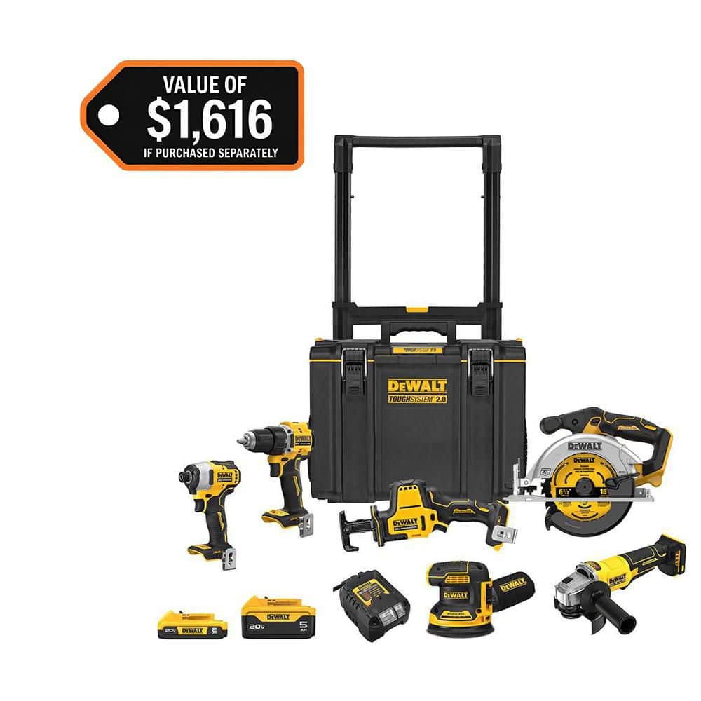 DEWALT 20V Lithium-Ion Cordless 6-Tool Combo Kit with 5.0 Ah and 2.0 Ah Batteries, Charger and Tough System 2.0 Rolling Toolbox DCKTS650D1P1 - The Home Depot
