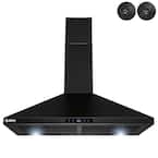 30 in. Convertible Black Painted Stainless Steel Wall Mount Range Hood with LED Lights, Touch Control and Carbon Filters