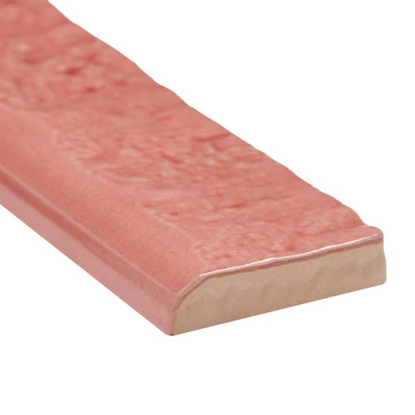 Virtuo Coralito Pink 1.45 in. x 9.21 in. Polished Crackled Ceramic Bullnose Tile Trim