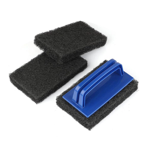 Griddle Scrubber Scouring Pad and Handle Black Heavy Duty Material Bristle-Free Multi-Purpose for Grill Cooktop