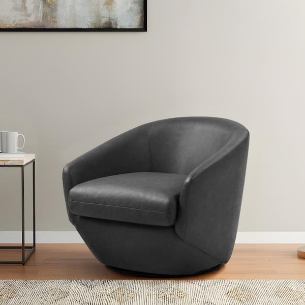 Uixe Black PU Leather Swivel Accent Arm Chair with Metal Base(Set of 1)