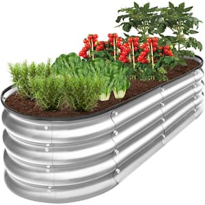 4 ft. x 2 ft. x 1 ft. Silver Oval Steel Raised Garden Bed, Planter Box for Vegetables, Flowers, Herbs