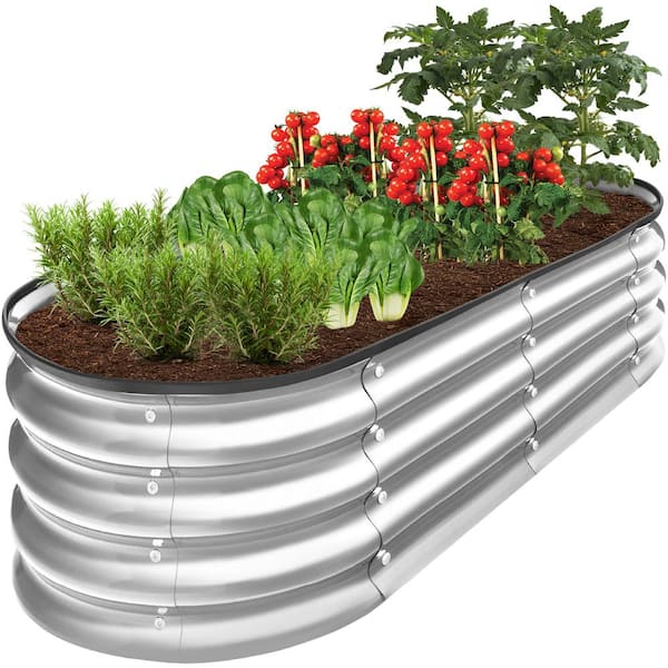Best Choice Products 4 ft. x 2 ft. x 1 ft. Silver Oval Steel Raised Garden Bed, Planter Box for Vegetables, Flowers, Herbs