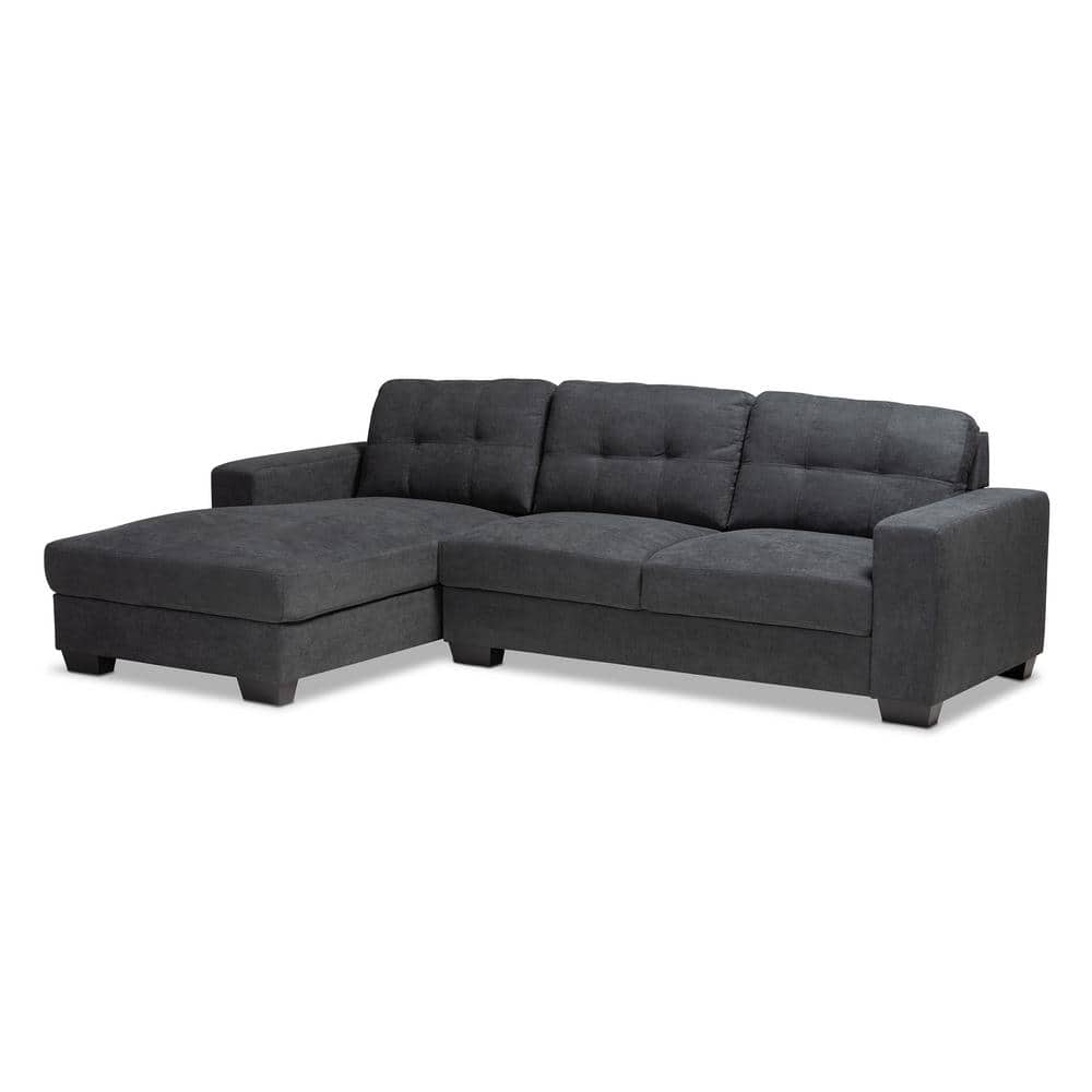 Baxton Studio Langley 2-Piece Dark Gray Fabric 3-Seater L