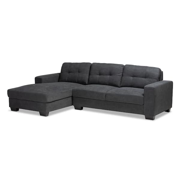 Baxton Studio Langley 2-Piece Dark Gray Fabric 3-Seater L-Shaped Left-Facing Chaise Sectional Sofa