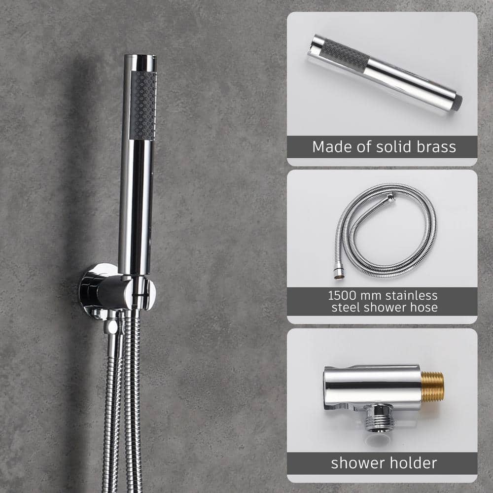 Chrome Dual Round Rain Shower System with Handheld and Wall Mount
