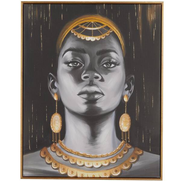 Litton Lane 1-Panel Woman Shaded Framed Wall Art with Decorative Jewelry and Gold Foil Accents 30 in. x 24 in.