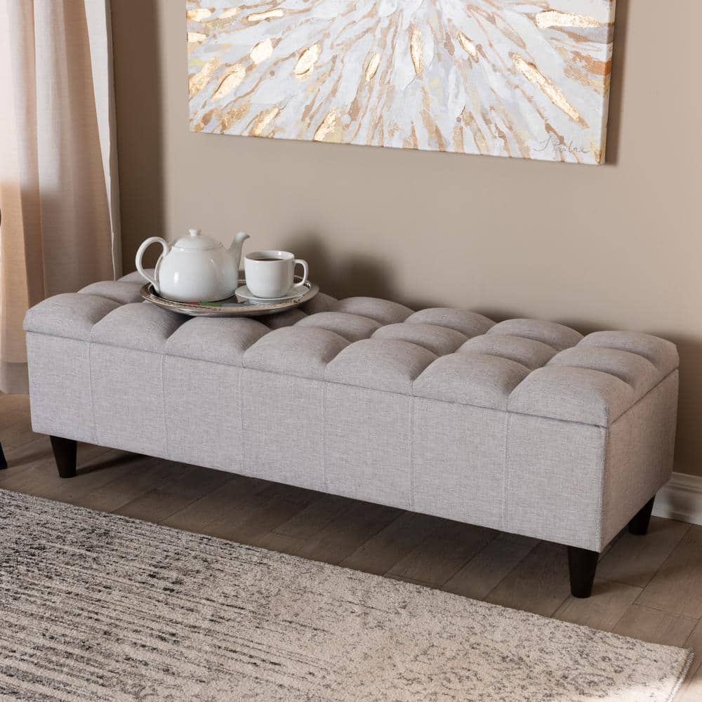 Brette 48'' Grayish Beige Tufted Fabric Storage Ottoman