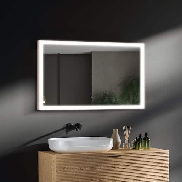 40 in. W x 24 in. H Framed Rectangular LED Light Wall Mount Bathroom Vanity Mirror in gray