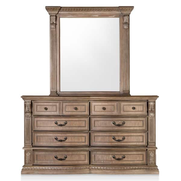 Furniture of America Nesi Weathered Oak 8-Drawer 67 in. Dresser with Mirror