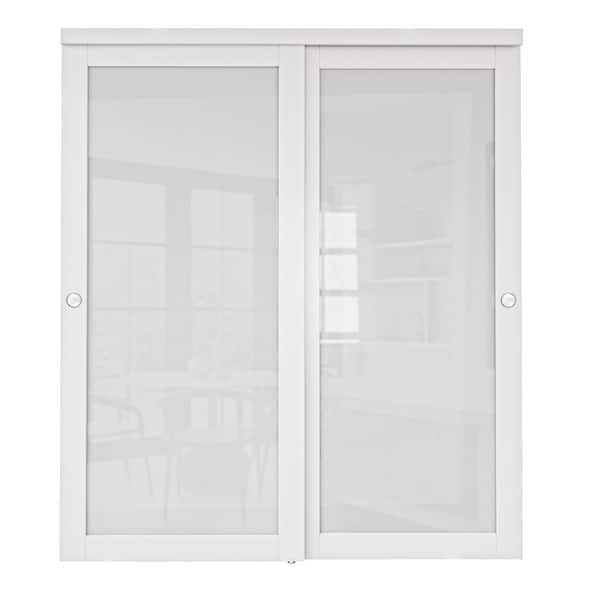 ARK DESIGN 72 in. x 80 in. 1-Lite Tempered Frosted Glass White Finished Solid Core Interior Closet Sliding Door with Hardware