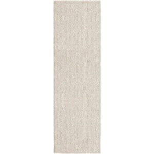 Textured Home Ivory Mocha 2 ft. x 8 ft. Solid Geometric Contemporary Runner Area Rug
